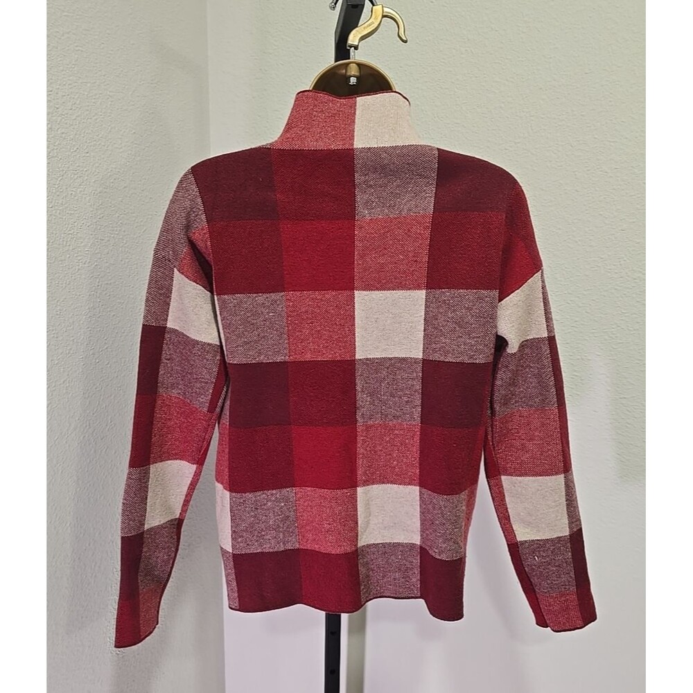 Mock Neck Sweater Red Plaid Pullover Womens Small Cabincore Cozy Academia Preppy - Picture 4 of 7